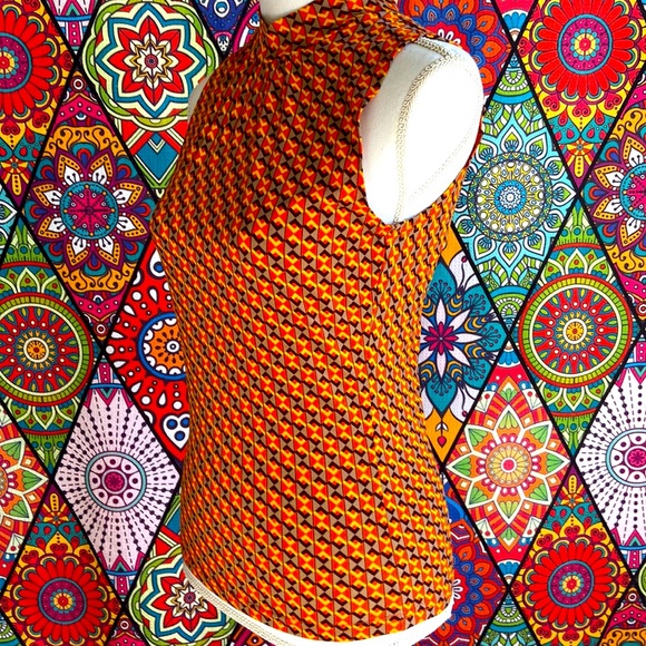 Y2K Mod Orange Patterned Mock Neck Sleeveless Top Sz 8-10 - Picture 2 of 5